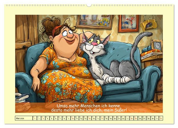 Produktbild: Katzen und Frauen. Lustige Cartoons vom t&auml;glichen Chaos (hochwertiger Premium Wandkalender 2026 DIN A2 quer), Kunstdruck in Hochglanz