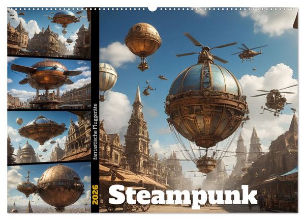 Produktbild: Steampunk - fantastische Flugger&auml;te (Wandkalender 2026 DIN A2 quer), CALVENDO Monatskalender