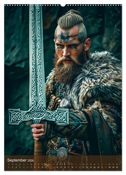 Produktbild: Wikinger - Fantasie Nordm&auml;nner mit Tattoo, Axt und Schwert (Wandkalender 2026 DIN A2 hoch), CALVENDO Monatskalender