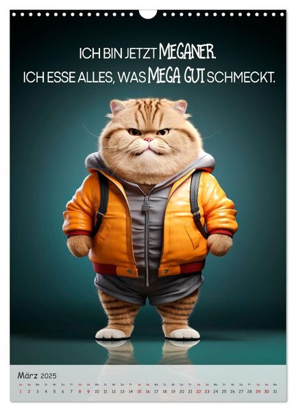 'COOLE KATZEN Sprücheklopfer (Wandkalender 2025 DIN A3 hoch), CALVENDO