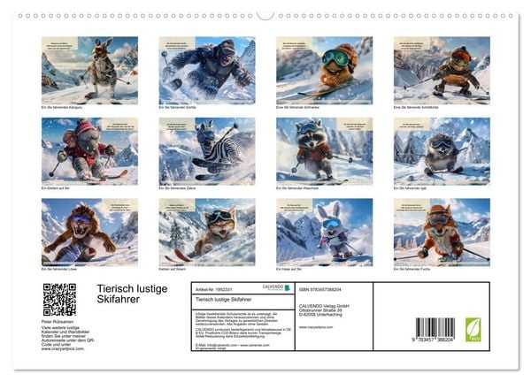 Produktbild: Tierisch lustige Skifahrer (hochwertiger Premium Wandkalender 2026 DIN A2 quer), Kunstdruck in Hochglanz