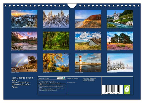 Produktbild: Vom Gebirge bis zum Meer, Alpen/Erzgebirge - Mitteldeutschland - K&uuml;ste (Wandkalender 2026 DIN A4 quer), CALVENDO Monatskalender