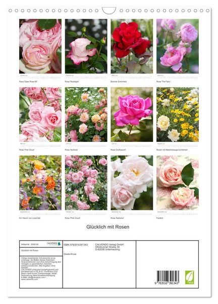 Produktbild: Gl&uuml;cklich mit Rosen (Wandkalender 2026 DIN A3 hoch), CALVENDO Monatskalender
