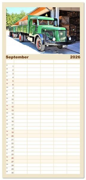 Produktbild: Familienplaner 2026 - LKW - Oldtimer mit 5 Spalten (Wandkalender, 21 x 45 cm) CALVENDO