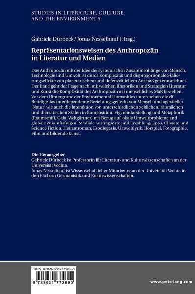 Produktbild: Repr&auml;sentationsweisen des Anthropoz&auml;n in Literatur und Medien