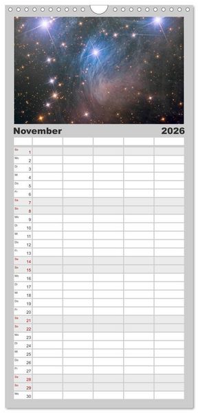 Produktbild: Familienplaner 2026 - Farbiges Weltall mit 5 Spalten (Wandkalender, 21 x 45 cm) CALVENDO