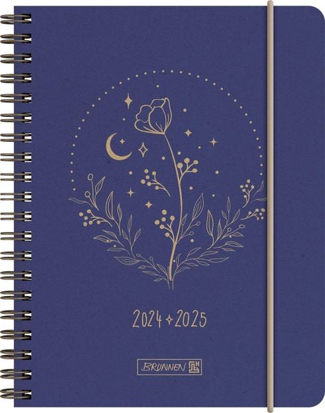 Schülerkalender 2024/2025 'Moon Flower', 2 Seiten = 1 Woche, A6, 208 Seiten, blau