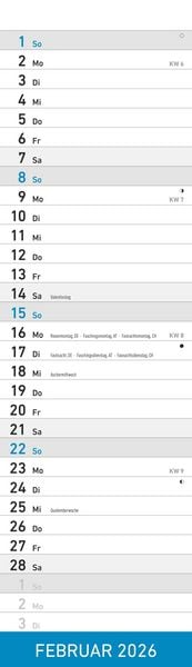 Produktbild: Streifenplaner Mini BLAU 2026 - Streifenkalender - Wandplaner - Küchen-Kalender - 9,5x33