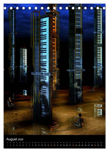 Produktbild: VIRTUAL MUSIC - Musikinstrumente in Hyperrealistischen Illustrationen (Tischkalender 2026 DIN A5 hoch), CALVENDO Monatskalender