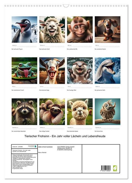 Produktbild: Tierischer Frohsinn - Ein Jahr voller L&auml;cheln und Lebensfreude (Wandkalender 2026 DIN A2 hoch), CALVENDO Monatskalender