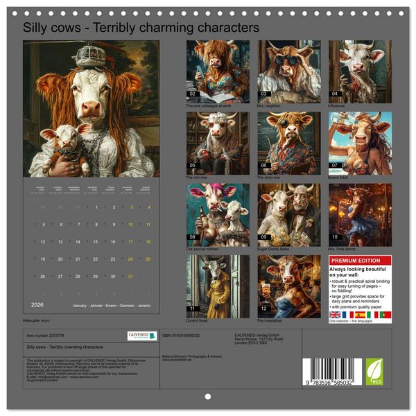Produktbild: Silly cows - Terribly charming characters (Wall Calendar 2026 12 &times; 12 Inch) CALVENDO 12 Month Wall Calendar