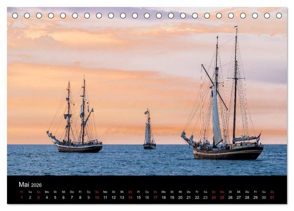 Produktbild: Windjammer auf der Ostsee im Abendlicht (Tischkalender 2026 DIN A5 quer), CALVENDO Monatskalender