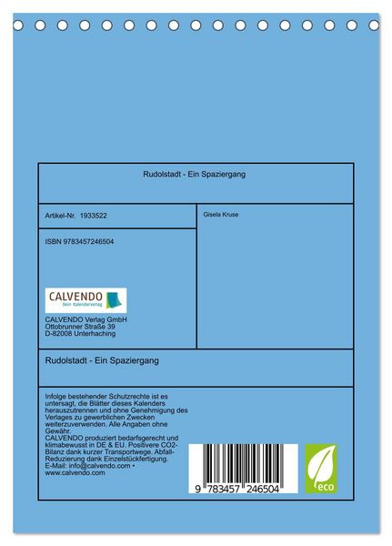 Produktbild: Rudolstadt - Ein Spaziergang (Tischkalender 2026 DIN A5 hoch), CALVENDO Monatskalender