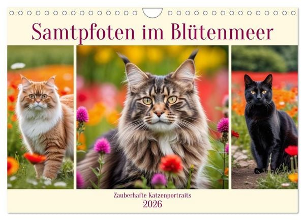 Produktbild: Samtpfoten im Bl&uuml;tenmeer (Wandkalender 2026 DIN A4 quer), CALVENDO Monatskalender