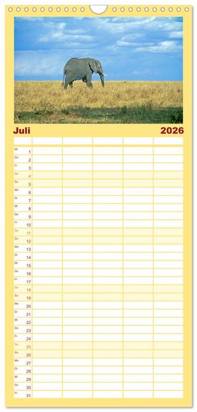 Produktbild: Familienplaner 2026 - Elefanten in der Serengeti mit 5 Spalten (Wandkalender, 21 x 45 cm) CALVENDO