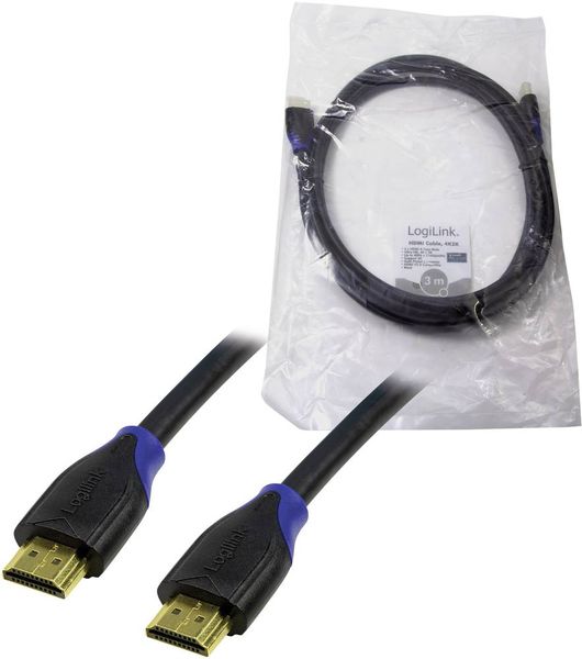 Produktbild: LogiLink HDMI Anschlusskabel HDMI-A Stecker, HDMI-A Stecker 3.00 m Schwarz CH0063 4K UHD, Audio Return Channel, vergoldete Steckkontakte HDMI-Kabel