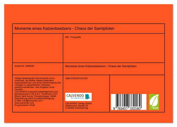Produktbild: Momente eines Katzenbesitzers - Chaos der Samtpfoten (Tischkalender 2026 DIN A5 quer), CALVENDO Monatskalender