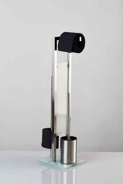 Produktbild: Stand WC-Garnitur Mod. Rivalta Edelstahl Matt, integrierter Toilettenpapierhalter