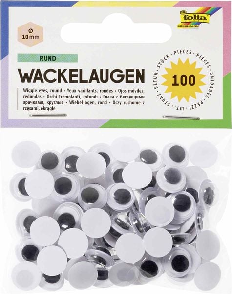 Folia Wackelaugen RUND, nicht selbstklebend, 10mm, 100 Stück, weiß