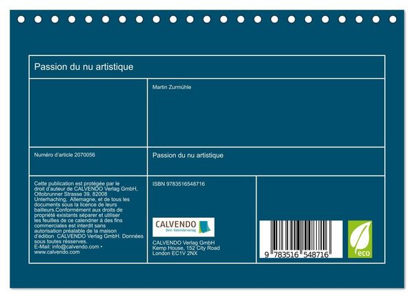 Produktbild: Passion du nu artistique (Calendrier de bureau 2026 DIN A5 vertical), CALVENDO calendrier mensuel