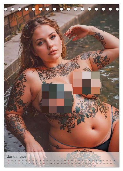 Produktbild: Verf&uuml;hrerische Momente - Kurven und Tattoos (Tischkalender 2026 DIN A5 hoch), CALVENDO Monatskalender