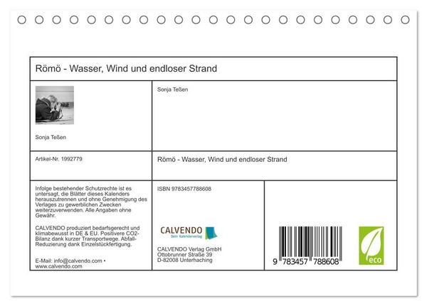 Produktbild: R&ouml;m&ouml; - Wasser, Wind und endloser Strand (Tischkalender 2026 DIN A5 quer), CALVENDO Monatskalender