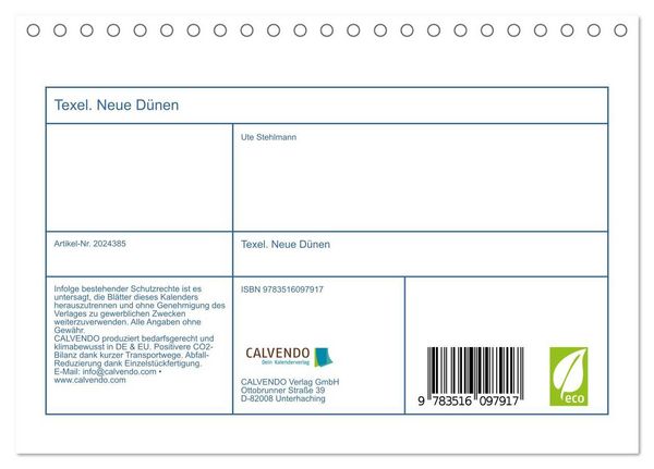 Produktbild: Texel. Neue D&uuml;nen (Tischkalender 2026 DIN A5 quer), CALVENDO Monatskalender
