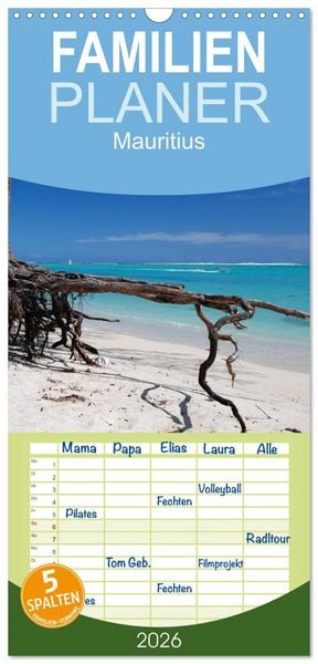 Produktbild: Familienplaner 2026 - Mauritius mit 5 Spalten (Wandkalender, 21 x 45 cm) CALVENDO