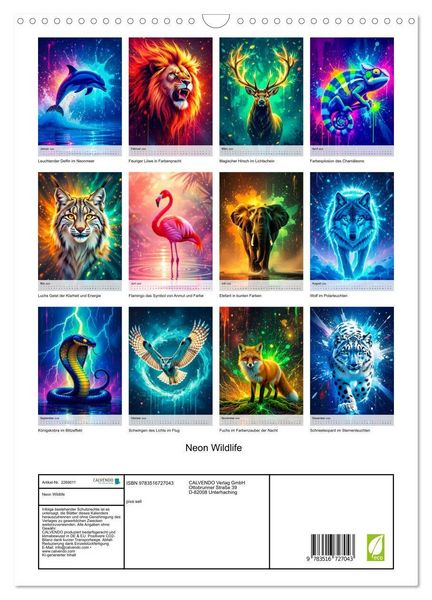 Produktbild: Neon Wildlife (Wandkalender 2026 DIN A3 hoch), CALVENDO Monatskalender
