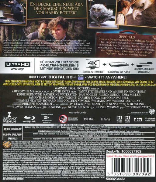 Produktbild: Phantastische Tierwesen und wo sie zu finden sind (4K Ultra HD) (+ Blu-ray)