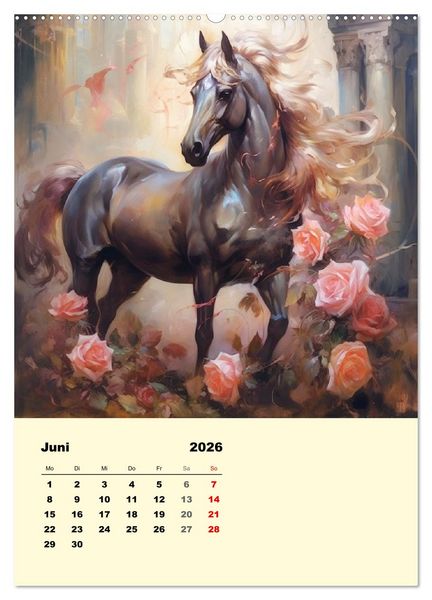 Produktbild: Pferde im romantischen Barockstil (hochwertiger Premium Wandkalender 2026 DIN A2 hoch), Kunstdruck in Hochglanz