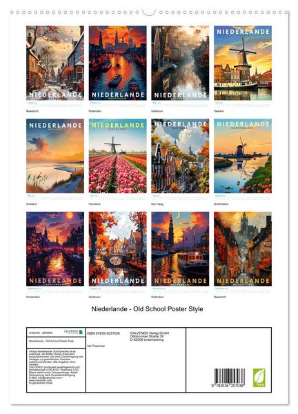Produktbild: Niederlande - Old School Poster Style (hochwertiger Premium Wandkalender 2026 DIN A2 hoch), Kunstdruck in Hochglanz