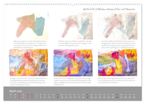 Produktbild: Voller Freude mit Malen durch das Jahr! 12 ausf&uuml;hrliche Schritt-f&uuml;r-Schritt-Anleitungen (hochwertiger Premium Wandkalender 2026 DIN A2 quer), Kunstdruck in Hochglanz