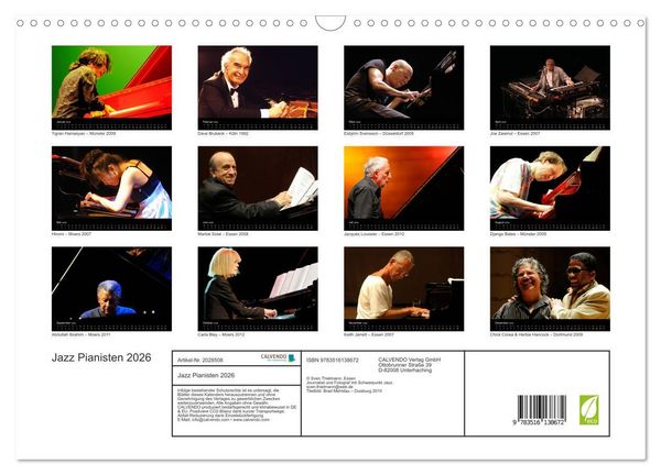 Produktbild: Jazz Pianisten 2026 (Wandkalender 2026 DIN A3 quer), CALVENDO Monatskalender