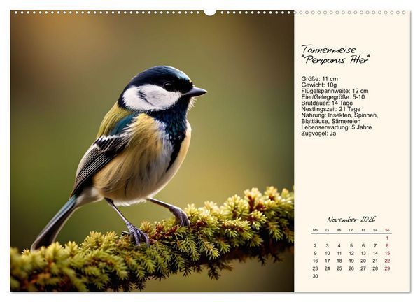 Produktbild: Meisen richtig erkennen (Wandkalender 2026 DIN A2 quer), CALVENDO Monatskalender