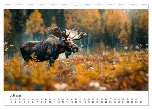 Produktbild: Elche - sch&ouml;ne Momente (hochwertiger Premium Wandkalender 2026 DIN A2 quer), Kunstdruck in Hochglanz
