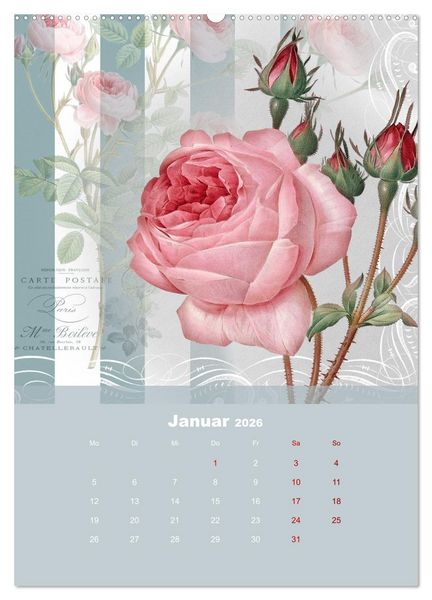 Produktbild: Rosencollagen mit Rosen von Pierre-Joseph Redout&eacute; (Wandkalender 2026 DIN A2 hoch), CALVENDO Monatskalender