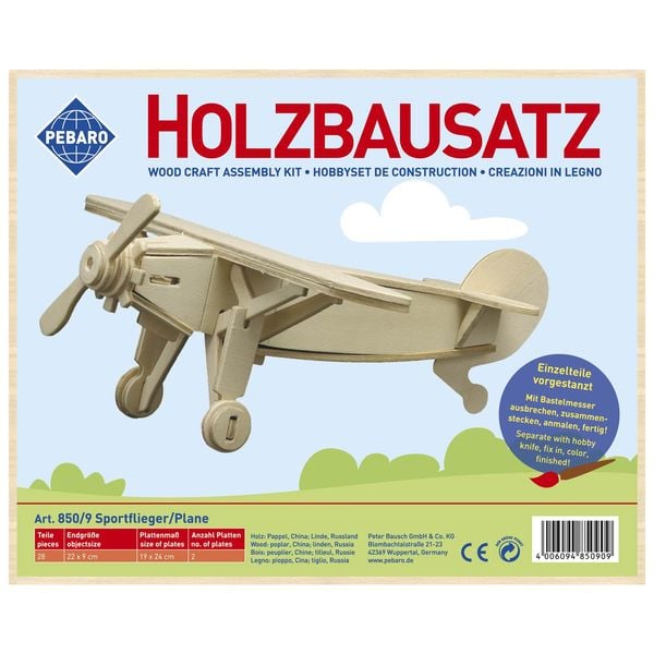 Produktbild: PEBARO 850/9 - Holzbausatz Sportflieger, Flugzeug, 28 Teile, Holzkonstruktion zum Zusammenstecken