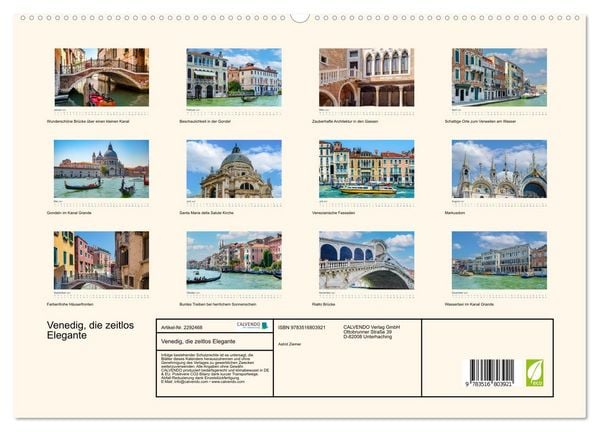 Produktbild: Venedig, die zeitlos Elegante (hochwertiger Premium Wandkalender 2027 DIN A2 quer), Kunstdruck in Hochglanz