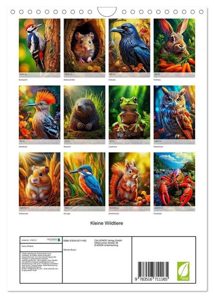 Produktbild: Kleine Wildtiere (Wandkalender 2026 DIN A4 hoch), CALVENDO Monatskalender
