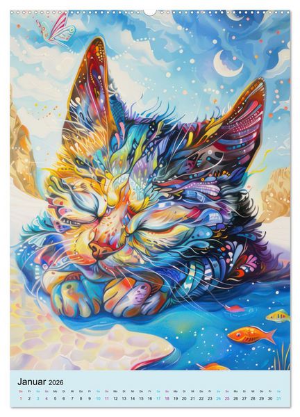 Produktbild: Katzen im expressionistischen Stil (hochwertiger Premium Wandkalender 2026 DIN A2 hoch), Kunstdruck in Hochglanz