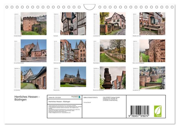 Produktbild: Herrliches Hessen - B&uuml;dingen (Wandkalender 2026 DIN A4 quer), CALVENDO Monatskalender