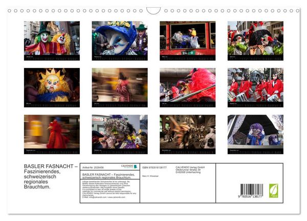 Produktbild: BASLER FASNACHT &ndash; Faszinierendes, schweizerisch regionales Brauchtum. (Wandkalender 2026 DIN A3 quer), CALVENDO Monatskalender