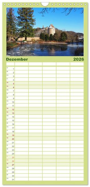 Produktbild: Familienplaner 2026 - Liebliche Bergstra&szlig;e - Burgen, Wein und Fachwerk mit 5 Spalten (Wandkalender, 21 x 45 cm) CALVENDO