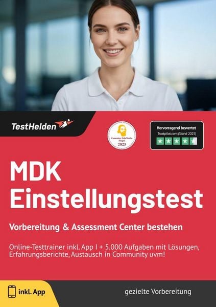 Produktbild: MDK Einstellungstest: Vorbereitung & Assessment Center bestehen - Online-Testtra