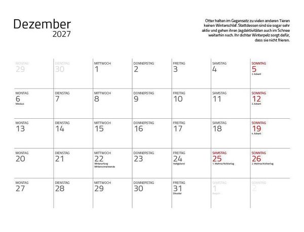 Produktbild: Otter Kalender 2027 Wandkalender Eintragkalender