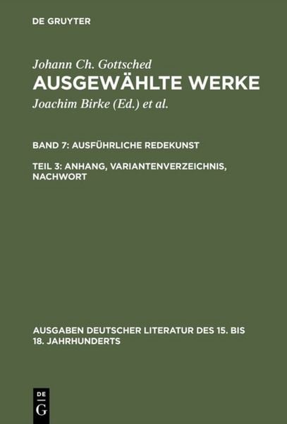 Produktbild: Ausf&uuml;hrliche Redekunst. Anhang, Variantenverzeichnis, Nachwort