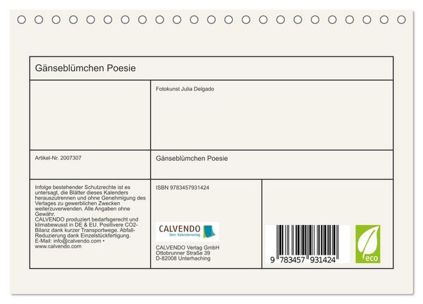 Produktbild: G&auml;nsebl&uuml;mchen Poesie (Tischkalender 2026 DIN A5 quer), CALVENDO Monatskalender
