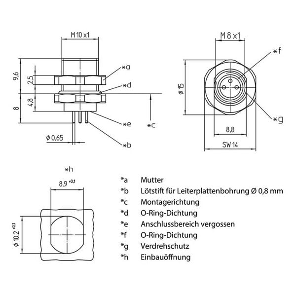 Produktbild: Lutronic 1221 Sensor-/Aktor-Einbausteckverbinder M8 Buchse, Einbau Polzahl Sensoren: 4 1St.
