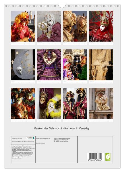 Produktbild: Masken der Sehnsucht - Karneval in Venedig (Wandkalender 2026 DIN A3 hoch), CALVENDO Monatskalender